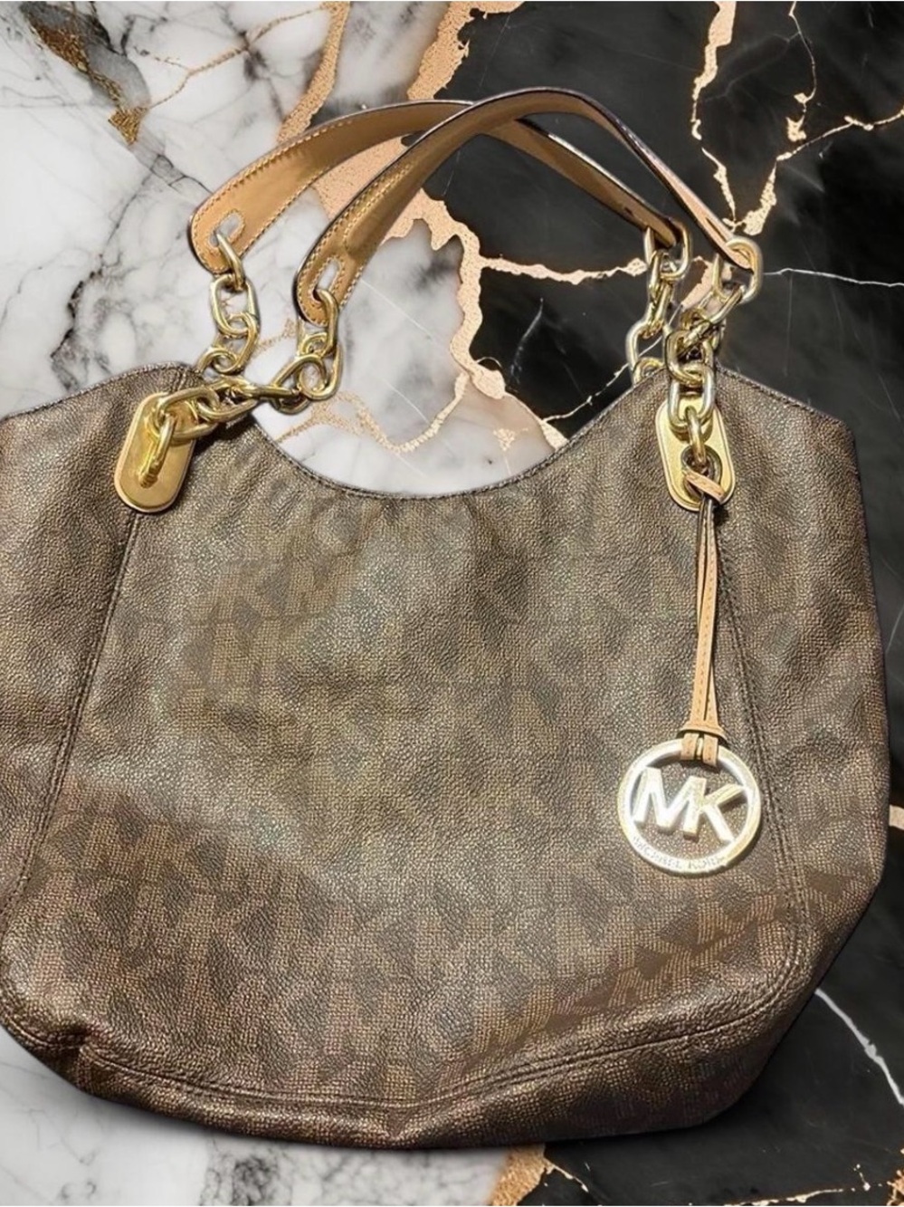 Michael Kors Brown MK Logo Chain-Handle Shoulder Bag